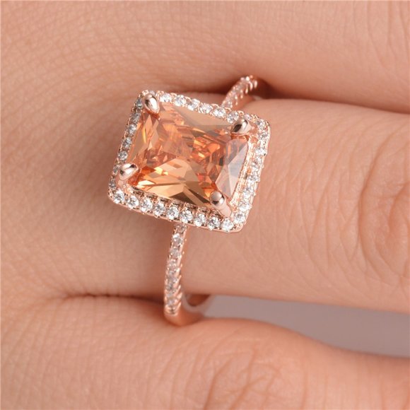 💍 Luxury Gemstone Rectangle Champagne Rose Gold Ring for Women, VIP151 - Picture 4 of 7